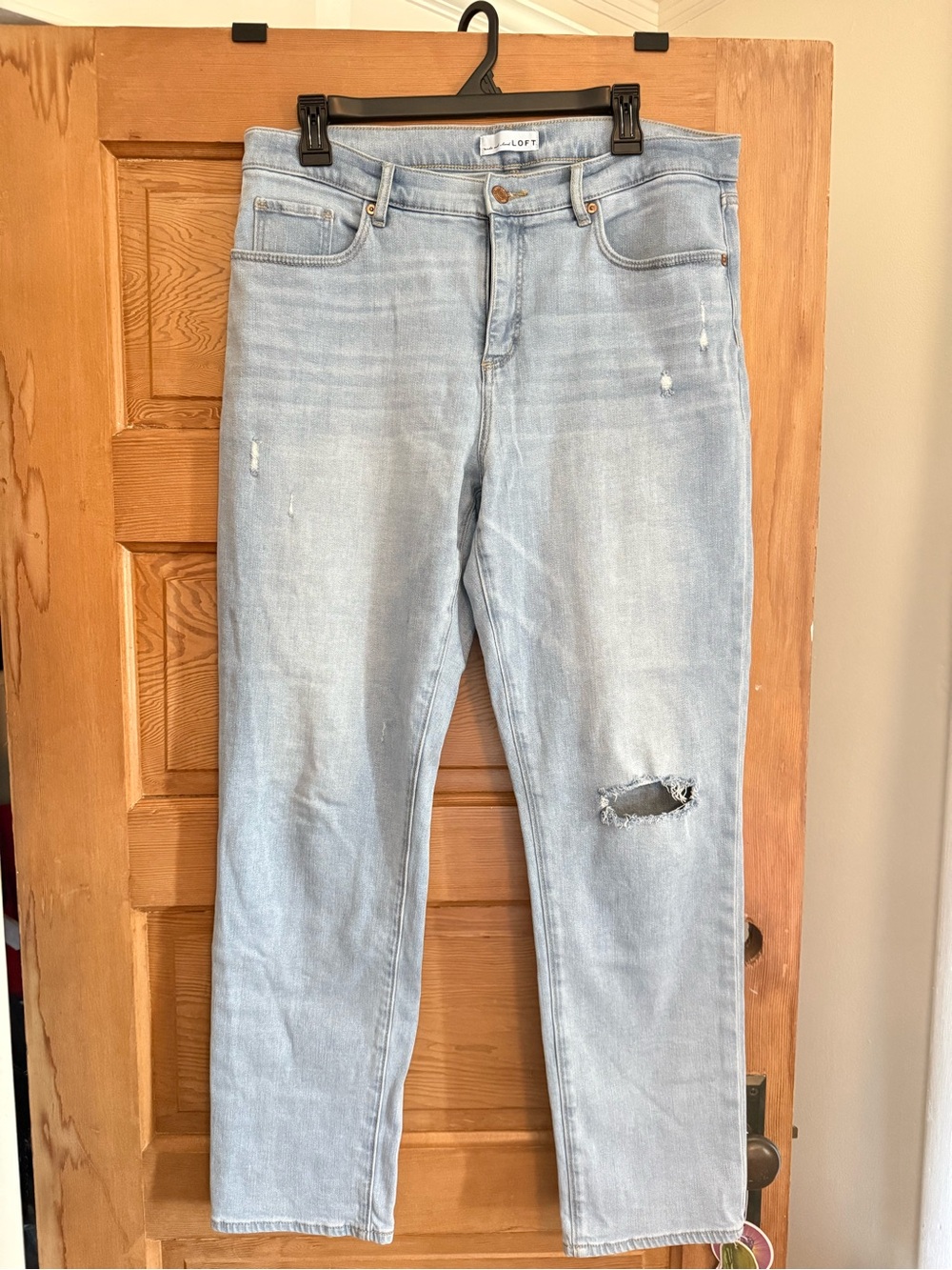 LOFT Light Blue Straight Leg Jeans with Knee Distress